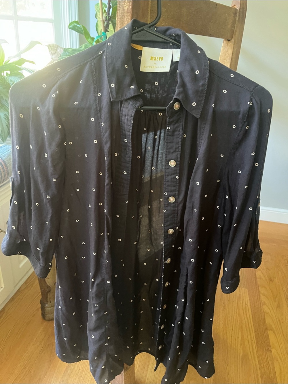 Maeve Navy Polka dot Button-Front Shirt